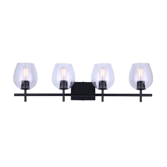 Canarm Cain 34in 4-Light Vanity Light | Modern Black and Clear Glass | Bathroom Vanity | 33.75 x 7.25 x 9.5 in | Model IVL1019A04BK