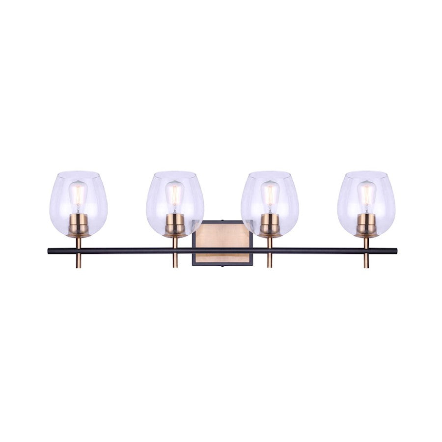 Canarm Cain 34in 4-Light Vanity Light | Modern Black and Gold and Clear Glass | Bathroom Vanity | 33.75 x 7.25 x 9.5 in | Model IVL1019A04BKG