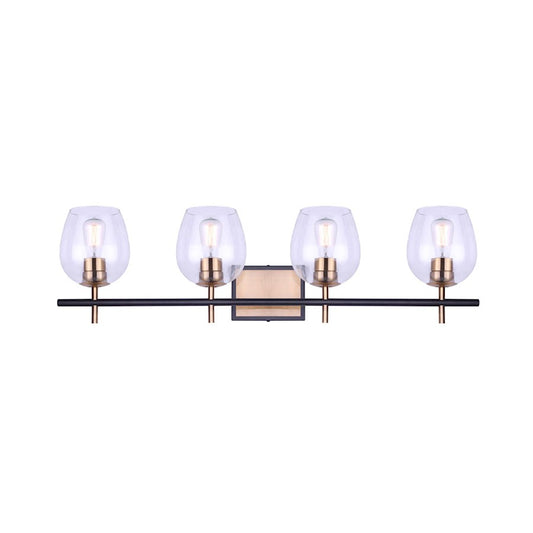 Canarm Cain 34in 4-Light Vanity Light | Modern Black and Gold and Clear Glass | Bathroom Vanity | 33.75 x 7.25 x 9.5 in | Model IVL1019A04BKG