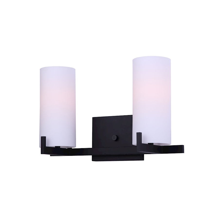 Canarm Bishop 16in 2-Light Vanity Light | Transitional Matte Black and Opal Glass | Bathroom Vanity | 16 x 6 x 10 in | Model IVL1052A02BK