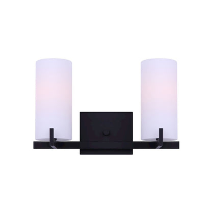 Canarm Bishop 16in 2-Light Vanity Light | Transitional Matte Black and Opal Glass | Bathroom Vanity | 16 x 6 x 10 in | Model IVL1052A02BK
