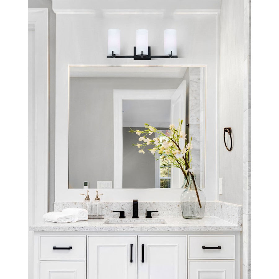 Canarm Bishop 24in 3-Light Vanity Light | Transitional Matte Black and Opal Glass | Bathroom Vanity | 24 x 6 x 10 in | Model IVL1052A03BK