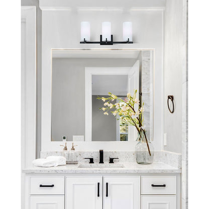 Canarm Bishop 24in 3-Light Vanity Light | Transitional Matte Black and Opal Glass | Bathroom Vanity | 24 x 6 x 10 in | Model IVL1052A03BK