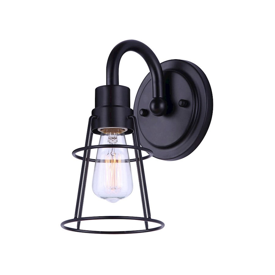 Canarm Dree 1-Light Wall Sconce | Industrial Matte Black and Clear Glass | Bathroom & Hallway Accent | 5 x 7 x 10 in | Model IVL1053A01BK