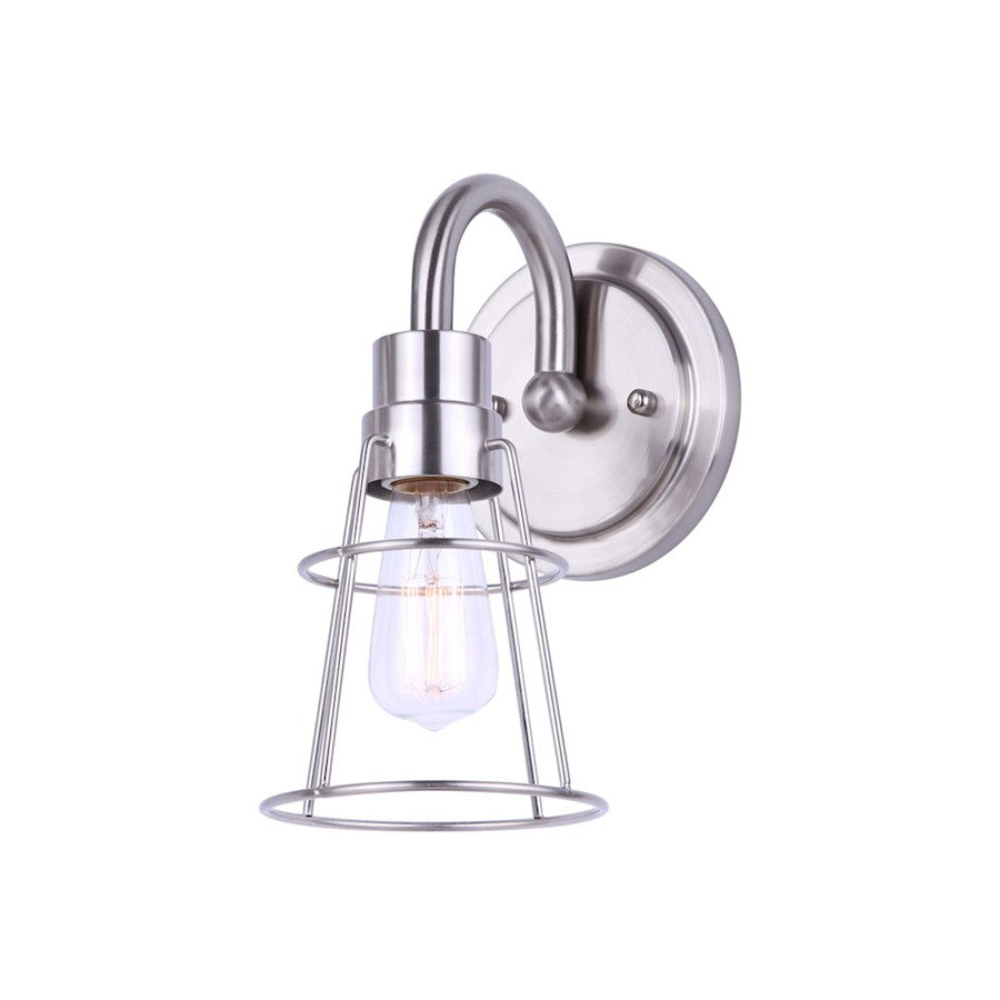 Canarm Dree 1-Light Wall Sconce | Industrial Brushed Nickel and Clear Glass | Bathroom & Hallway Accent | 5 x 7 x 10 in | Model IVL1053A01BN