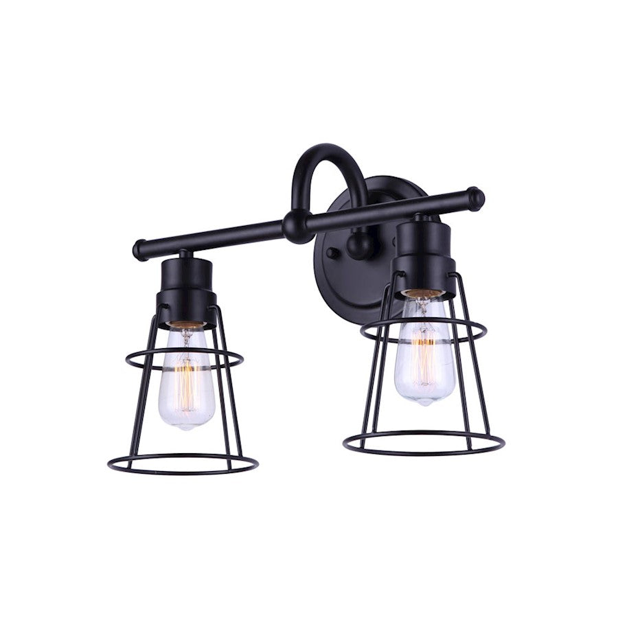 Canarm Dree 2-Light Vanity Light | Industrial Matte Black and Clear Glass | Bathroom Vanity & Makeup Area | 14 x 7 x 11 in | Model IVL1053A02BK
