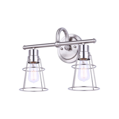 Canarm Dree 2-Light Vanity Light | Industrial Brushed Nickel and Clear Glass | Bathroom Vanity & Makeup Area | 14 x 7 x 11 in | Model IVL1053A02BN