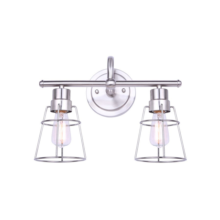 Canarm Dree 2-Light Vanity Light | Industrial Brushed Nickel and Clear Glass | Bathroom Vanity & Makeup Area | 14 x 7 x 11 in | Model IVL1053A02BN