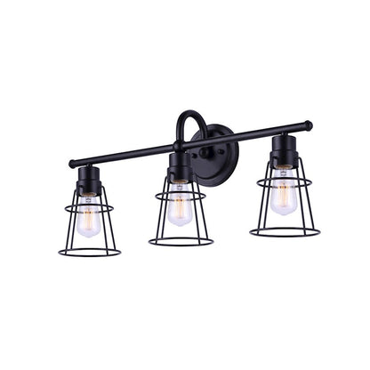 Canarm Dree 24in 3-Light Vanity Light | Industrial Matte Black and Caged Shade | Bathroom Vanity | 7 x 24 x 11 in | Model IVL1053A03BK