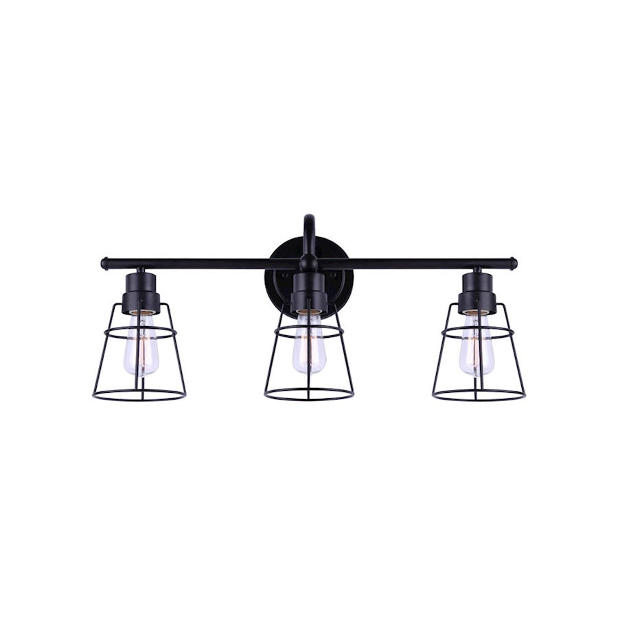 Canarm Dree 24in 3-Light Vanity Light | Industrial Matte Black and Caged Shade | Bathroom Vanity | 7 x 24 x 11 in | Model IVL1053A03BK