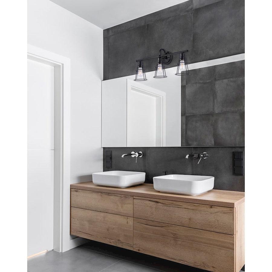 Canarm Dree 24in 3-Light Vanity Light | Industrial Matte Black and Caged Shade | Bathroom Vanity | 7 x 24 x 11 in | Model IVL1053A03BK