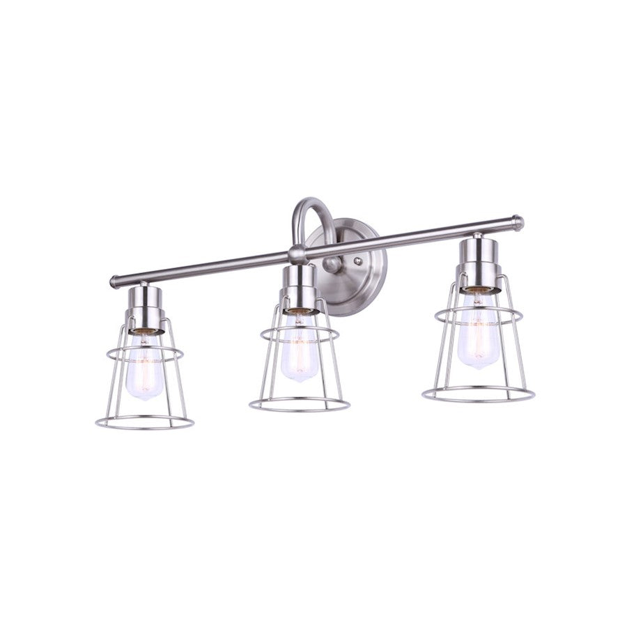 Canarm Dree 24in 3-Light Vanity Light | Industrial Brushed Nickel and Caged Shade | Bathroom Vanity | 7 x 24 x 11 in | Model IVL1053A03BN