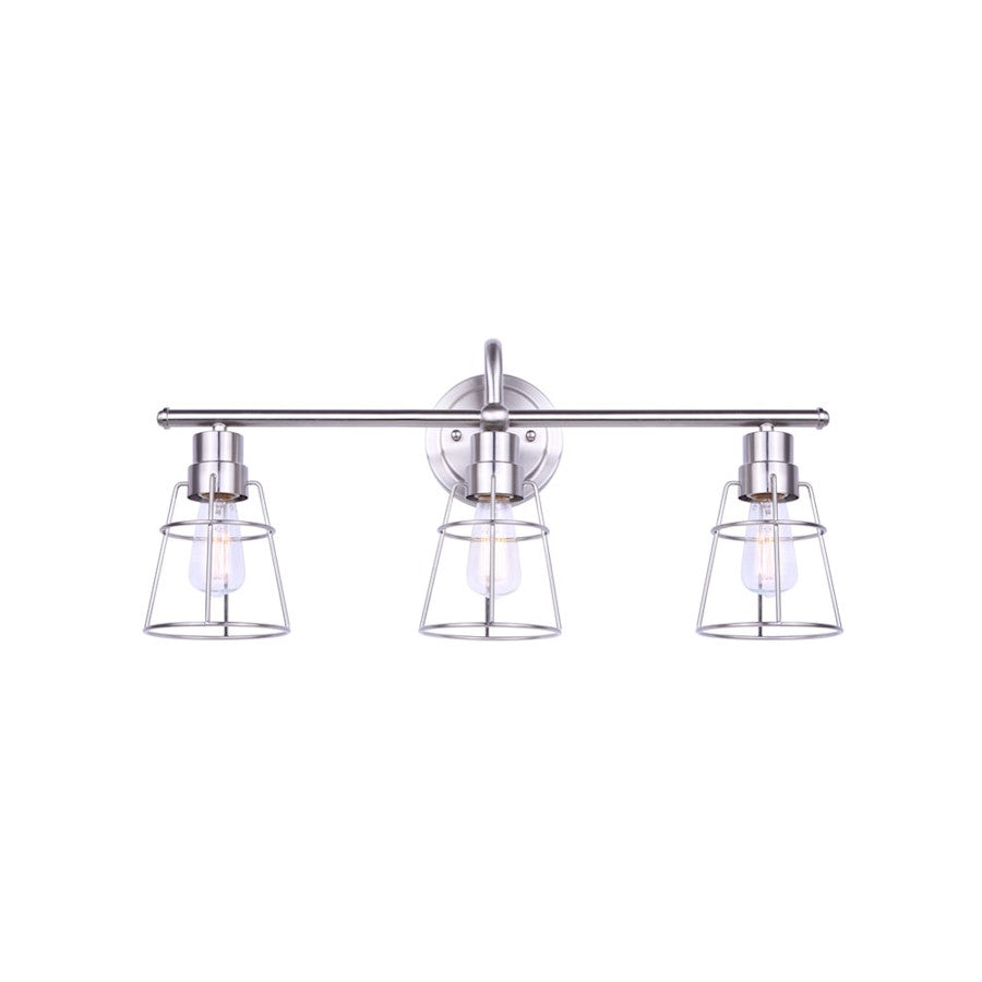 Canarm Dree 24in 3-Light Vanity Light | Industrial Brushed Nickel and Caged Shade | Bathroom Vanity | 7 x 24 x 11 in | Model IVL1053A03BN