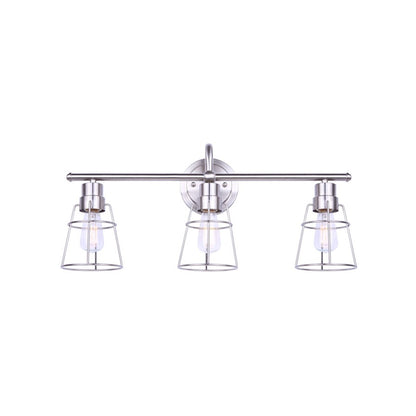 Canarm Dree 24in 3-Light Vanity Light | Industrial Brushed Nickel and Caged Shade | Bathroom Vanity | 7 x 24 x 11 in | Model IVL1053A03BN