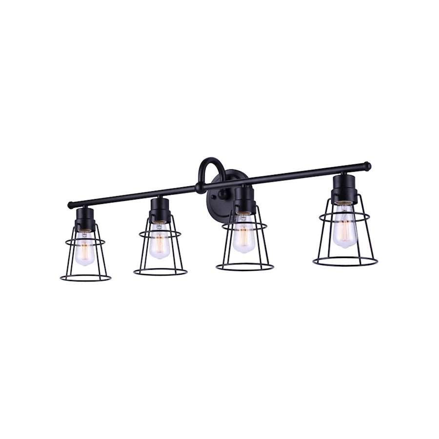 Canarm Dree 33in 4-Light Vanity Light | Industrial Matte Black and Caged Shade | Bathroom Vanity | 7 x 33 x 11 in | Model IVL1053A04BK