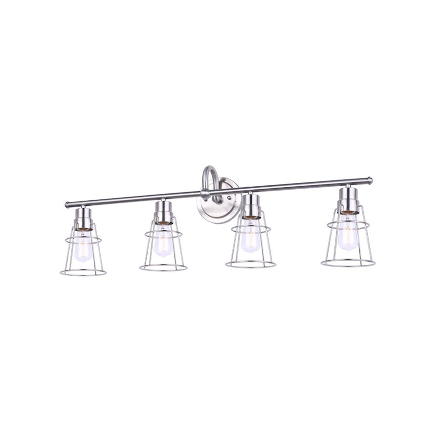 Canarm Dree 33in 4-Light Vanity Light | Industrial Brushed Nickel and Caged Shade | Bathroom Vanity | 7 x 33 x 11 in | Model IVL1053A04BN