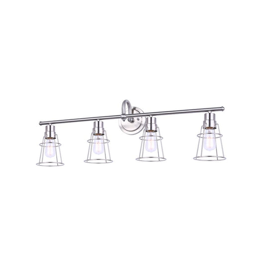 Canarm Dree 33in 4-Light Vanity Light | Industrial Brushed Nickel and Caged Shade | Bathroom Vanity | 7 x 33 x 11 in | Model IVL1053A04BN