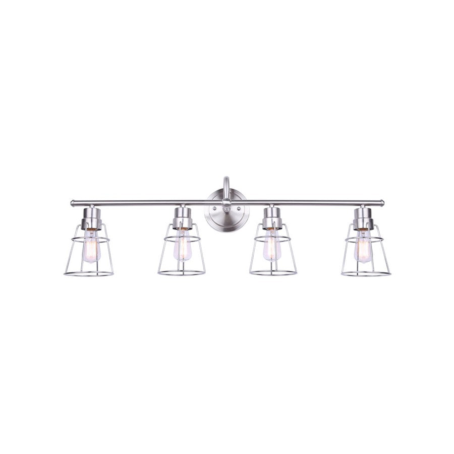 Canarm Dree 33in 4-Light Vanity Light | Industrial Brushed Nickel and Caged Shade | Bathroom Vanity | 7 x 33 x 11 in | Model IVL1053A04BN