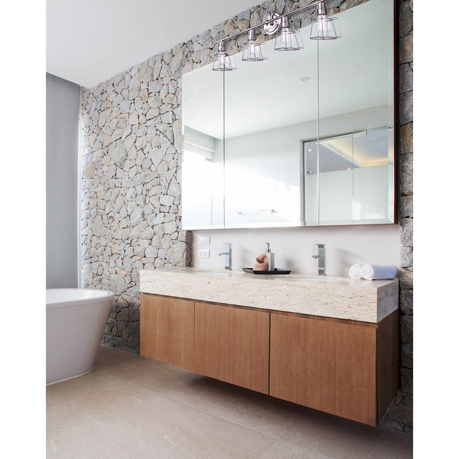 Canarm Dree 33in 4-Light Vanity Light | Industrial Brushed Nickel and Caged Shade | Bathroom Vanity | 7 x 33 x 11 in | Model IVL1053A04BN