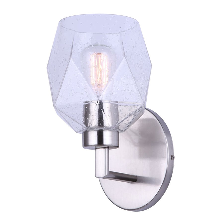Canarm Lenci 7in 1-Light Wall Sconce | Modern Brushed Nickel and Seeded Glass | Bathroom Vanity & Hallway | 7 x 6 x 10 in | Model IVL1070A01BN