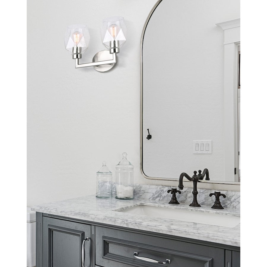 Canarm Lenci 15in 2-Light Vanity Light | Modern Brushed Nickel and Seeded Glass | Bathroom Vanity & Powder Room | 15 x 7 x 10 in | Model IVL1070A02BN