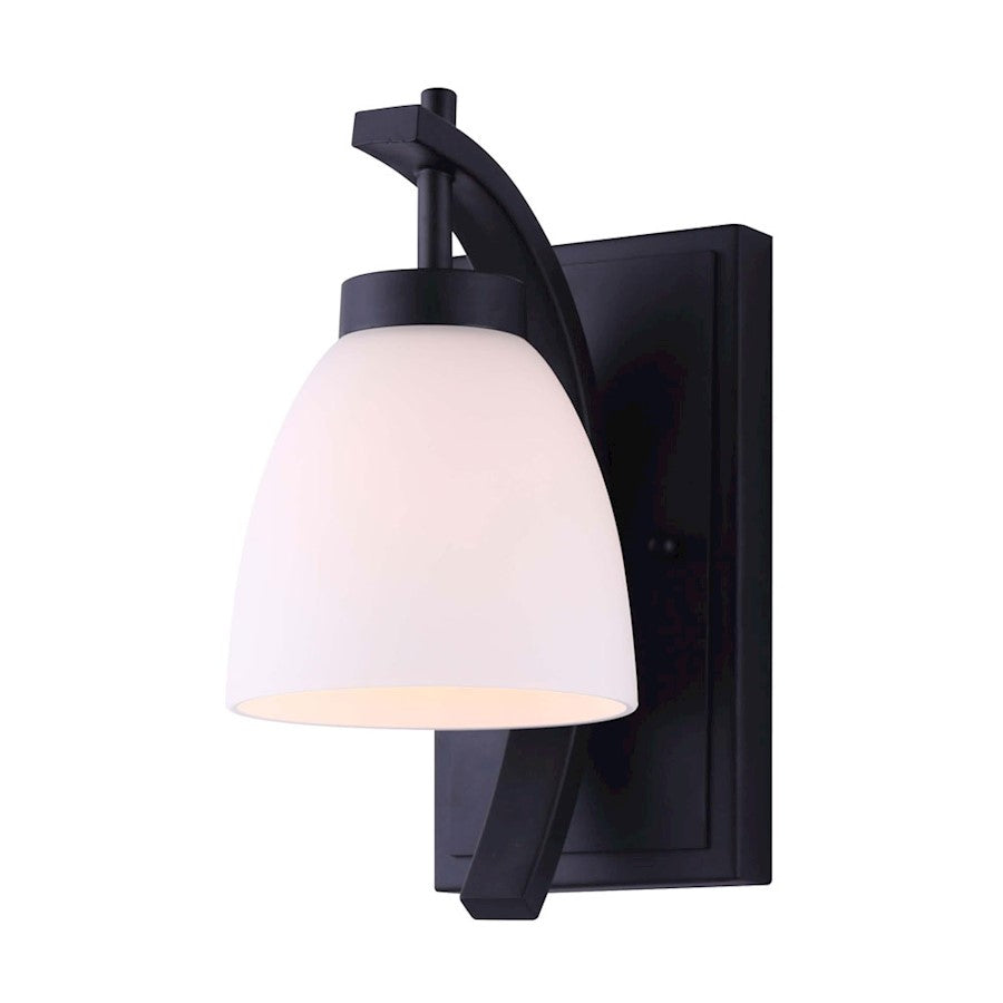 Canarm Mack 5in 1-Light Wall Sconce | Matte Black and Opal Glass Shade | Bathroom & Hallway Accent Light | 5 x 7 x 10.5 in | Model IVL1077A01BK