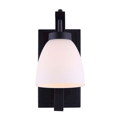 Canarm Mack 5in 1-Light Wall Sconce | Matte Black and Opal Glass Shade | Bathroom & Hallway Accent Light | 5 x 7 x 10.5 in | Model IVL1077A01BK
