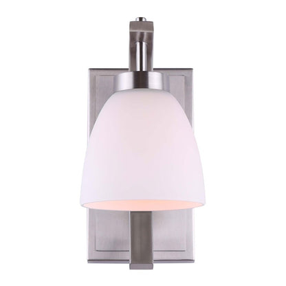 Canarm Mack 1-Light Wall Sconce | Modern Brushed Nickel and Opal Glass | Bathroom & Hallway Accent | 10.5 x 5.12 x 7.12 in | Model IVL1077A01BN