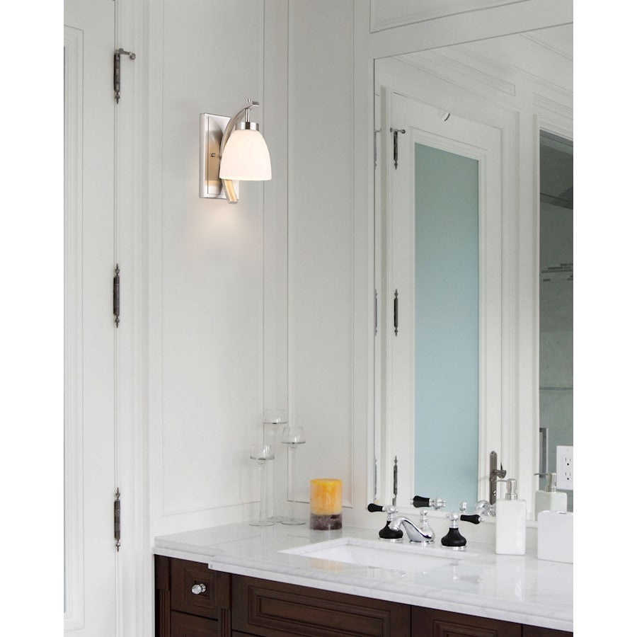 Canarm Mack 1-Light Wall Sconce | Modern Brushed Nickel and Opal Glass | Bathroom & Hallway Accent | 10.5 x 5.12 x 7.12 in | Model IVL1077A01BN