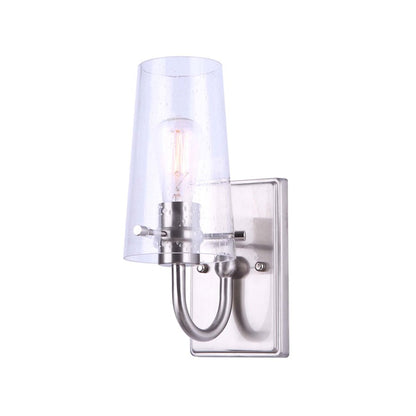 Canarm Vivien 11in 1-Light Wall Sconce | Modern Brushed Nickel and Seeded Glass | Bathroom & Hallway | 4 x 7 x 11 in | Model IVL1080A01BN
