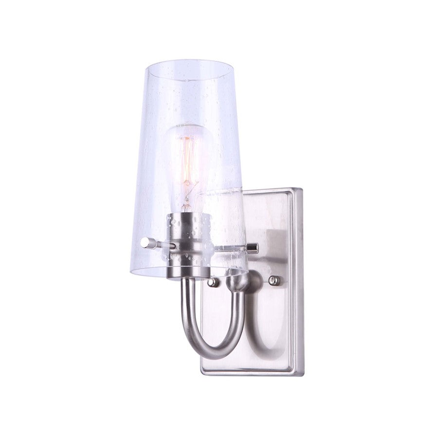 Canarm Vivien 11in 1-Light Wall Sconce | Modern Brushed Nickel and Seeded Glass | Bathroom & Hallway | 4 x 7 x 11 in | Model IVL1080A01BN