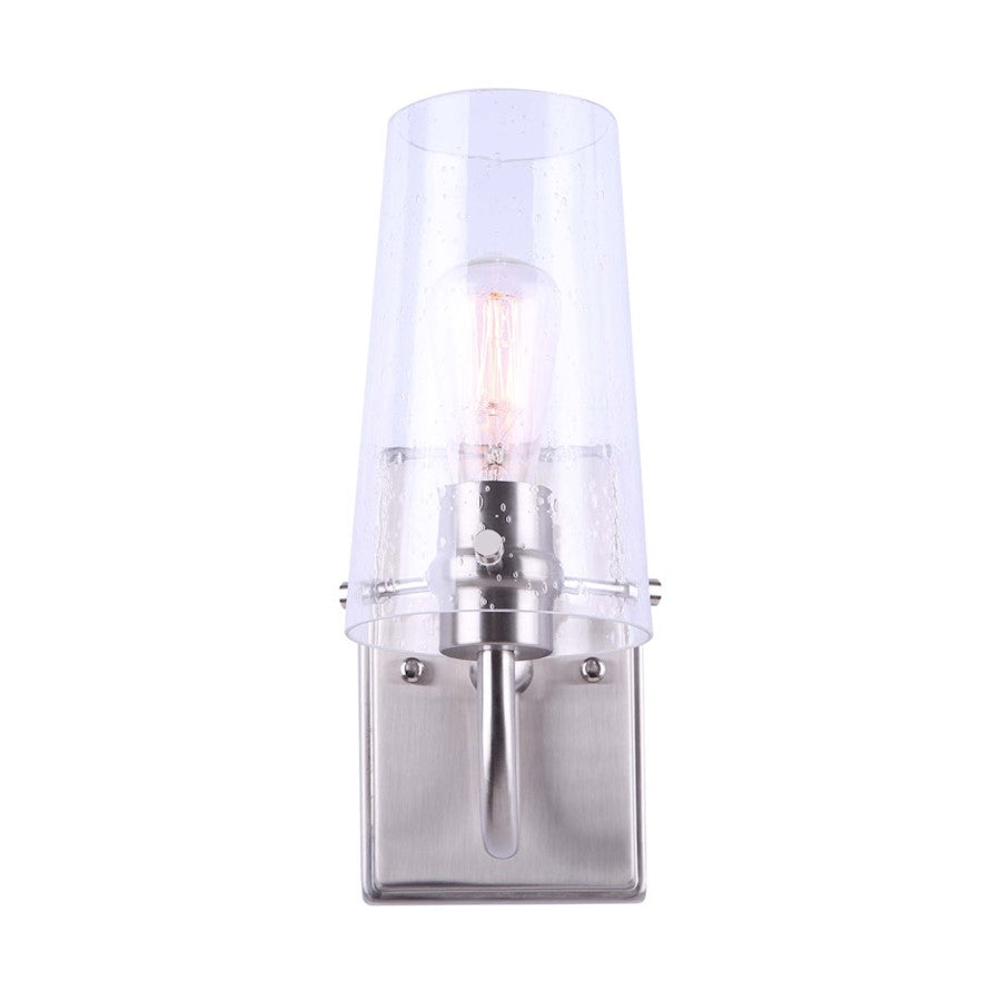 Canarm Vivien 11in 1-Light Wall Sconce | Modern Brushed Nickel and Seeded Glass | Bathroom & Hallway | 4 x 7 x 11 in | Model IVL1080A01BN