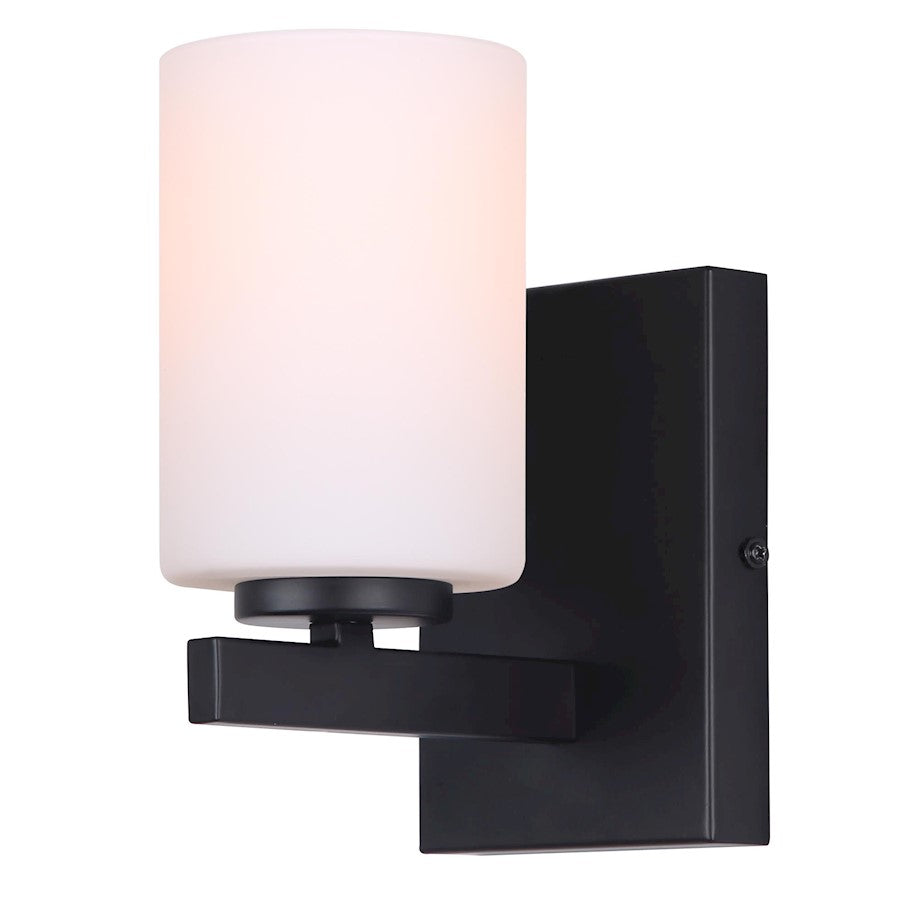 Canarm Jae 8in 1-Light Wall Sconce | Matte Black and Flat Opal Glass | Bathroom & Hallway | 5 x 6 x 8 in | Model IVL1093A01BK