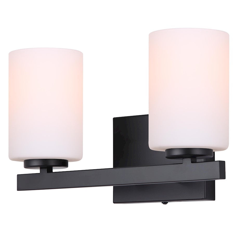Canarm Jae 14in 2-Light Vanity Light | Modern Matte Black and Flat Opal Glass | Bathroom & Powder Room | 14 x 6 x 8 in | Model IVL1093A02BK