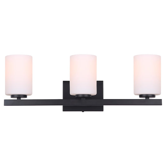 Canarm Jae 23in 3-Light Vanity Light | Modern Matte Black and Flat Opal Glass | Bathroom & Powder Room | 23 x 6 x 8 in | Model IVL1093A03BK