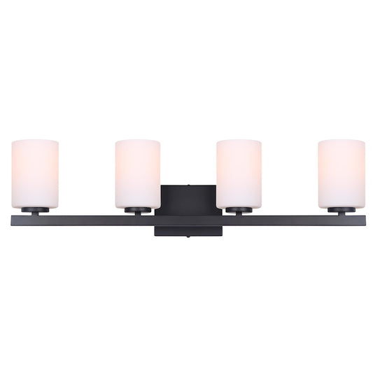 Canarm Jae 31in 4-Light Vanity | Modern Matte Black and Flat Opal Glass | Bathroom & Powder Room | 31 x 6 x 8 in | Model IVL1093A04BK