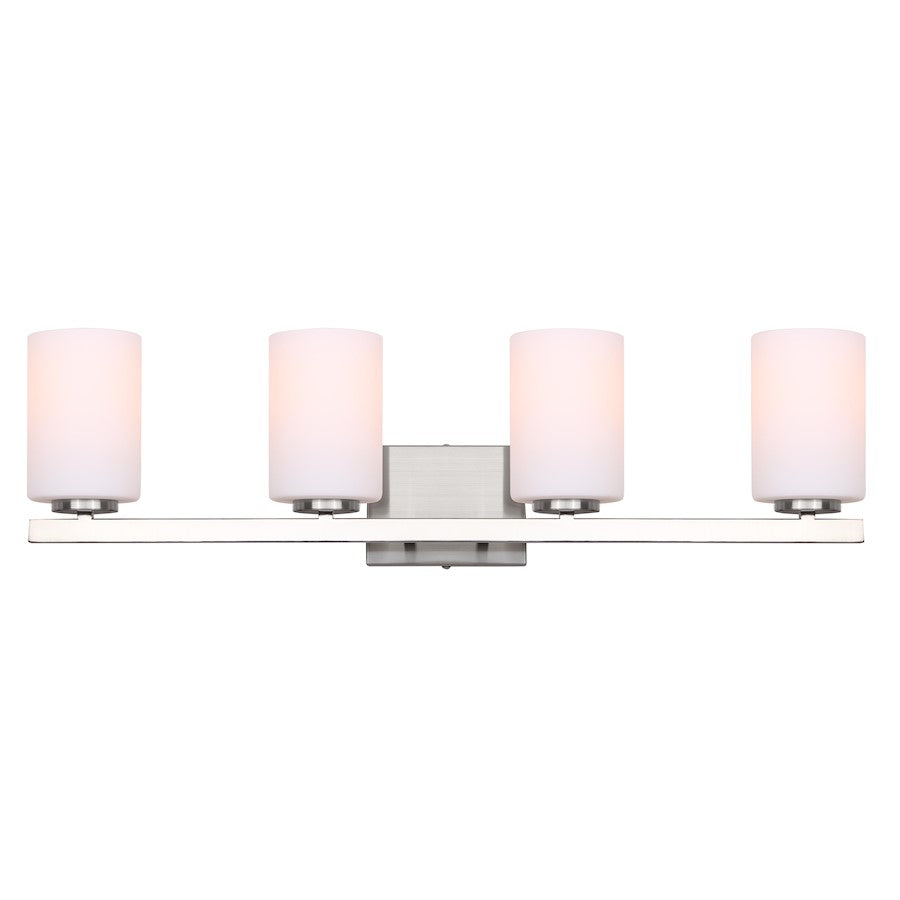 Canarm Jae 31in 4-Light Vanity | Modern Brushed Nickel and Flat Opal Glass | Bathroom & Powder Room | 31 x 6 x 8 in | Model IVL1093A04BN