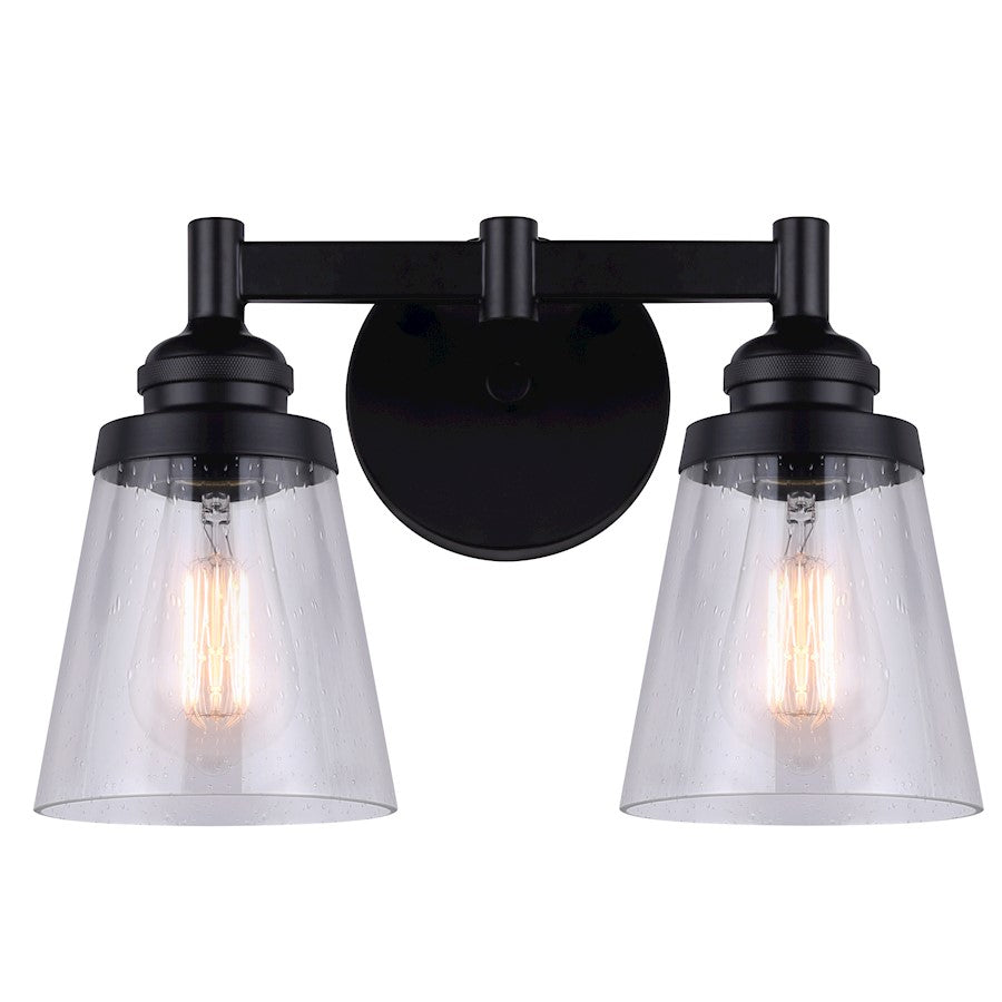 Canarm Declan 14in 2-Light Vanity | Modern Matte Black and Seeded Glass | Bathroom & Powder Room | 14 x 7 x 9 in | Model IVL1097A02BK