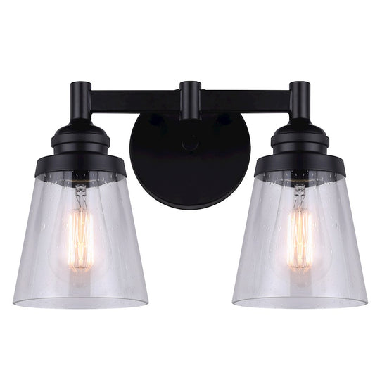 Canarm Declan 14in 2-Light Vanity | Modern Matte Black and Seeded Glass | Bathroom & Powder Room | 14 x 7 x 9 in | Model IVL1097A02BK