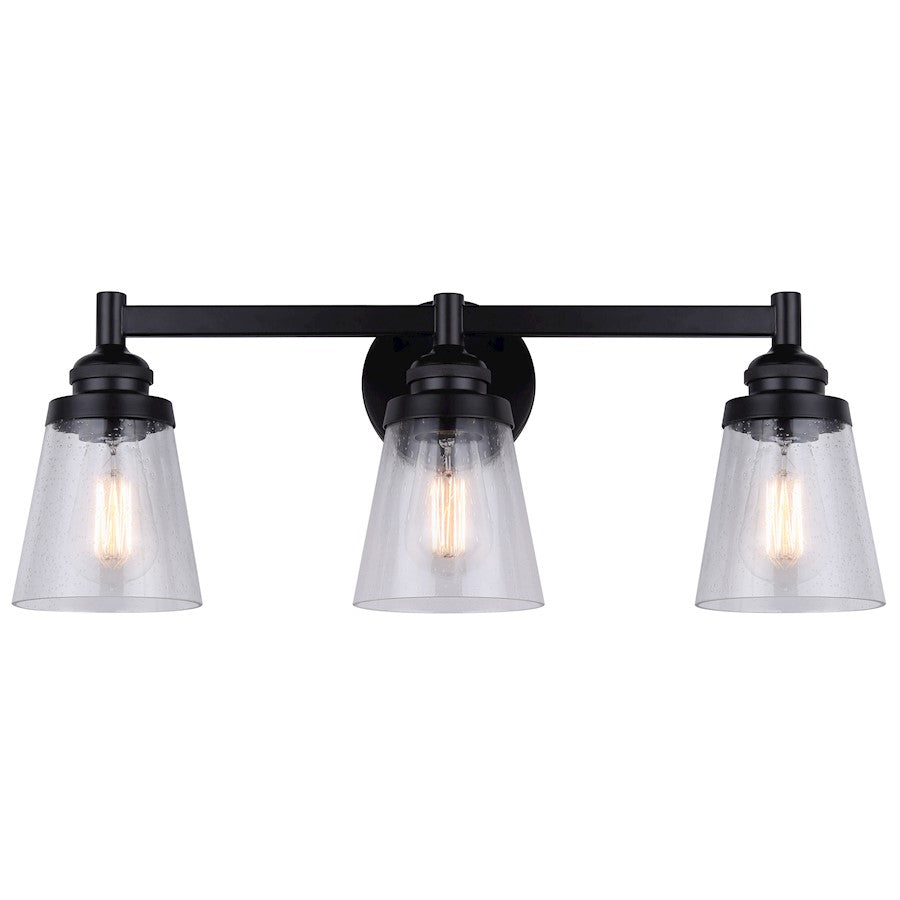 Canarm Declan 24in 3-Light Vanity | Matte Black and Seeded Glass | Bathroom Vanity Light | 24.5 x 6.75 x 9.38 in | Model IVL1097A03BK