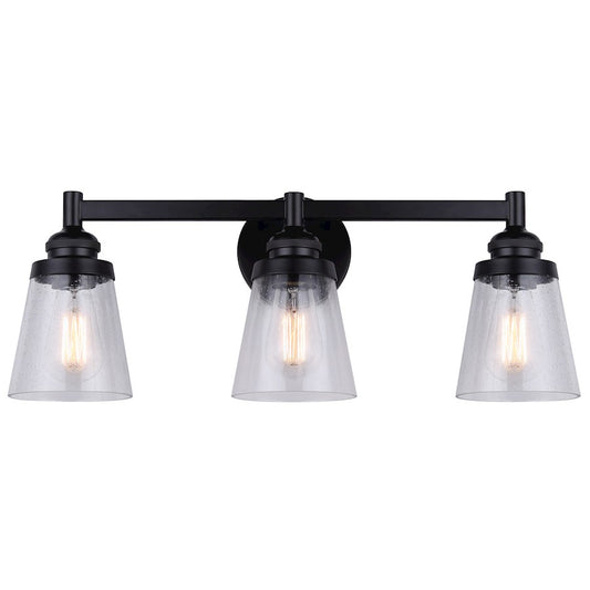 Canarm Declan 24in 3-Light Vanity | Matte Black and Seeded Glass | Bathroom Vanity Light | 24.5 x 6.75 x 9.38 in | Model IVL1097A03BK