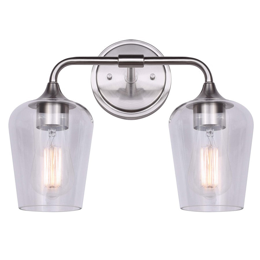 Canarm Conall 14in 2-Light Vanity Light | Brushed Nickel and Clear Glass | Bathroom & Powder Room | 14 x 7 x 11 in | Model IVL1102A02BN