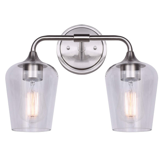 Canarm Conall 14in 2-Light Vanity Light | Brushed Nickel and Clear Glass | Bathroom & Powder Room | 14 x 7 x 11 in | Model IVL1102A02BN