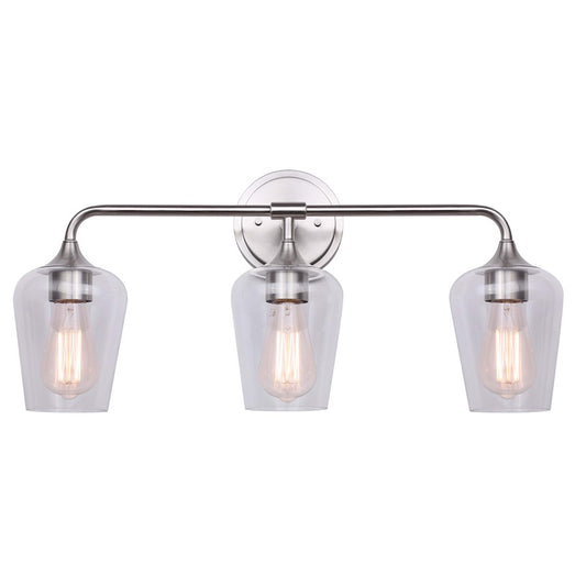 Canarm Conall 24in 3-Light Vanity Light | Brushed Nickel and Clear Glass | Bathroom & Powder Room | 24 x 7 x 11 in | Model IVL1102A03BN
