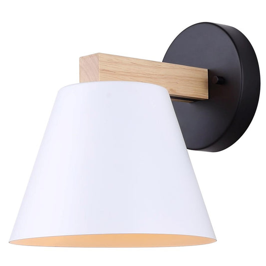 Canarm Harlyn 9in 1-Light Wall Sconce | Matte White and Wood Accents | Bathroom & Powder Room | 9 x 7 x 8 in | Model IVL1124A01BWW