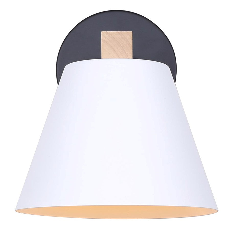 Canarm Harlyn 9in 1-Light Wall Sconce | Matte White and Wood Accents | Bathroom & Powder Room | 9 x 7 x 8 in | Model IVL1124A01BWW