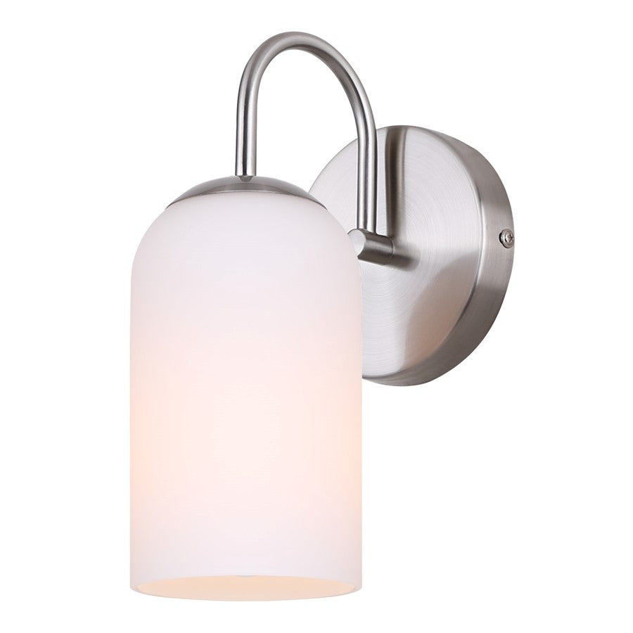Canarm Novalee 6.5in 1-Light Vanity Light | Modern Brushed Nickel and Opal Glass | Bathroom & Powder Room | 6.5 x 4.75 x 10 in | Model IVL1130A01BN