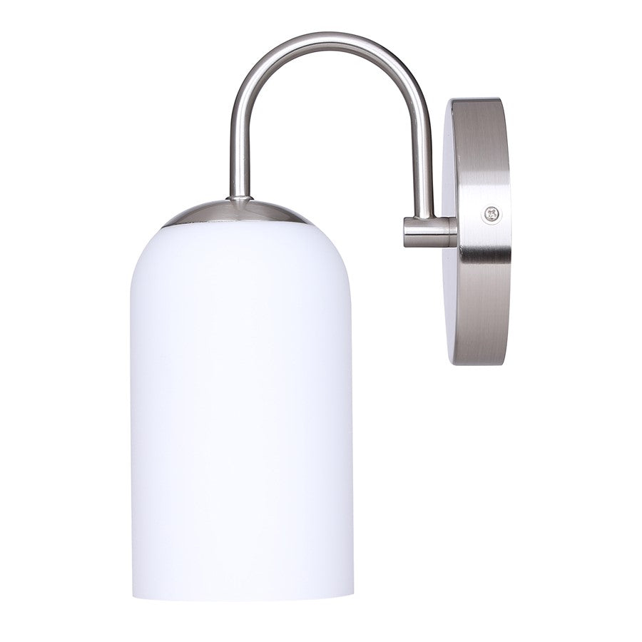 Canarm Novalee 6.5in 1-Light Vanity Light | Modern Brushed Nickel and Opal Glass | Bathroom & Powder Room | 6.5 x 4.75 x 10 in | Model IVL1130A01BN