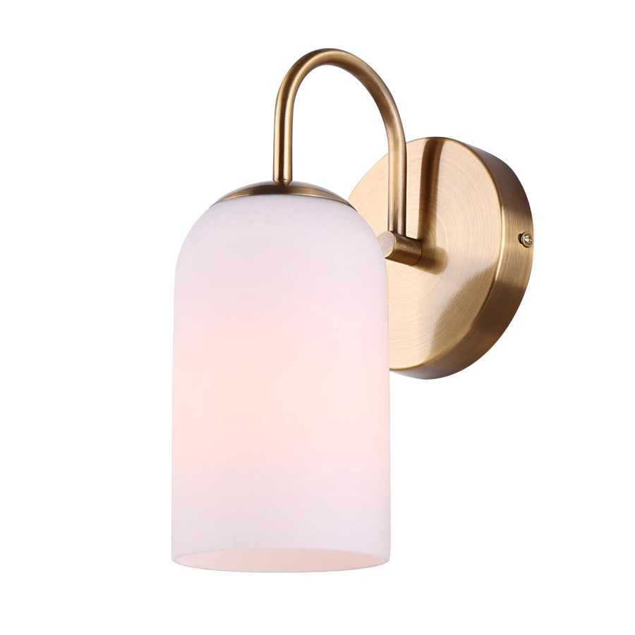 Canarm Novalee 6.5in 1-Light Wall Sconce | Modern Gold and Opal Glass | Bathroom & Powder Room | 6.5 x 4.75 x 10 in | Model IVL1130A01GD