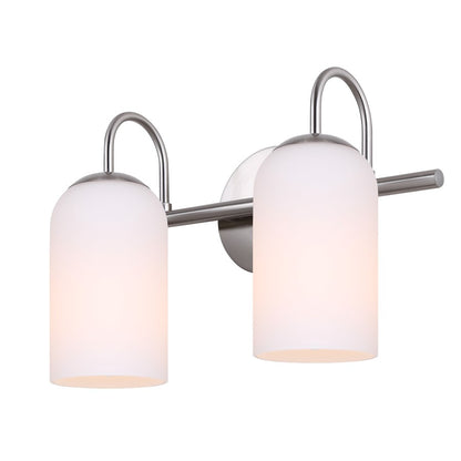 Canarm Novalee 14.5in 2-Light Vanity Light | Modern Brushed Nickel and Opal Glass | Bathroom & Powder Room | 14.5 x 6.5 x 9.75 in | Model IVL1130A02BN